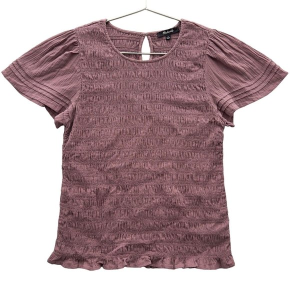 MADEWELL Women's Lucie Flutter Sleeve Smocked Bodice Top Size Small - 0066 - Picture 6 of 11